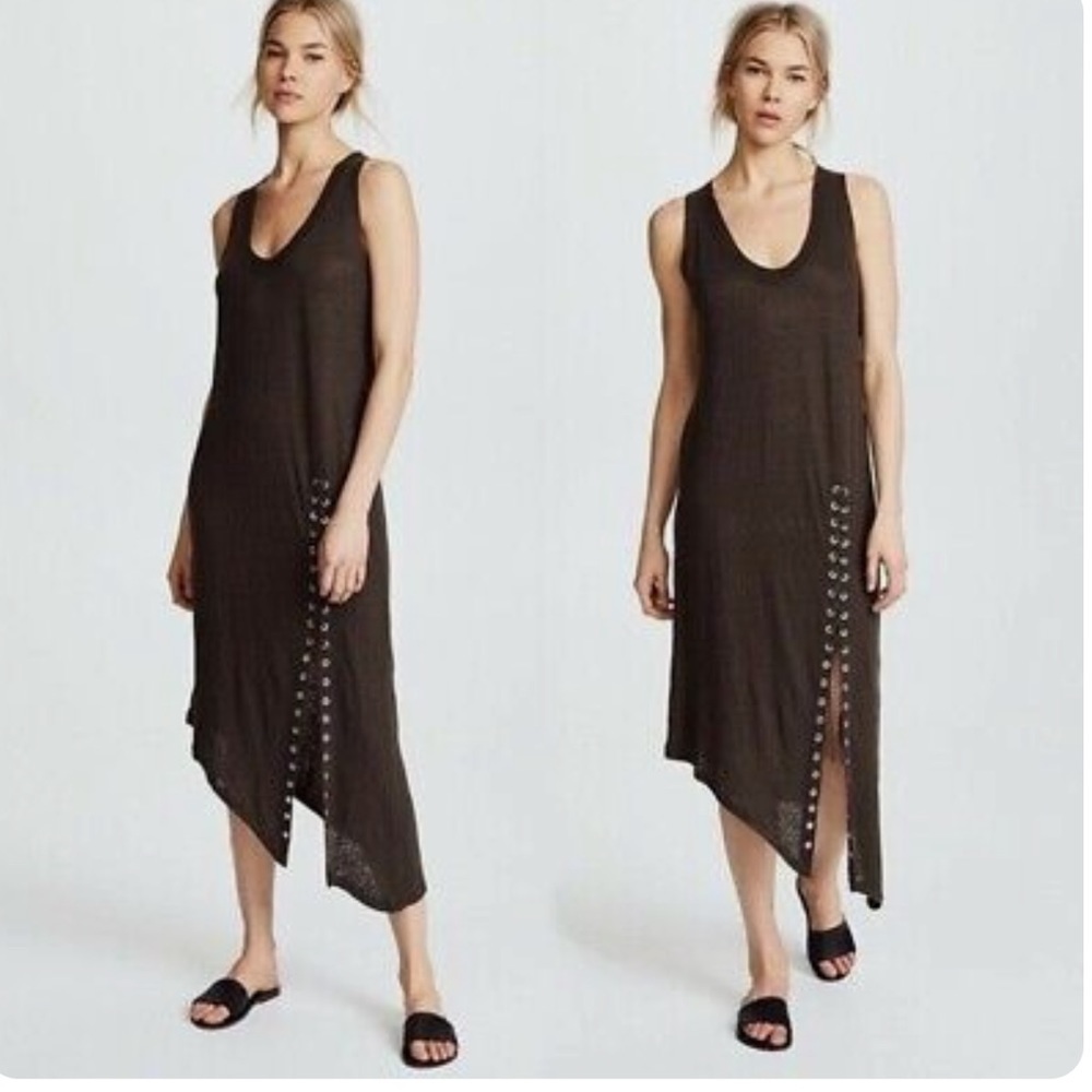 IRO Karossi Lace Up Dress Scoop Neck Tank Midi Burnout Jersey Linen ,Small, NWT